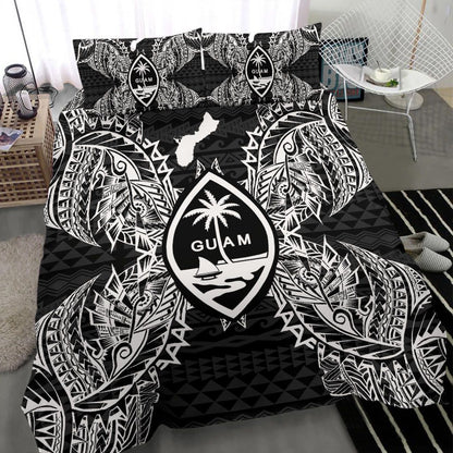 Polynesian Bedding Set - Guam Duvet Cover Set Map Black