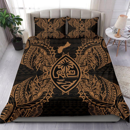 Polynesian Bedding Set - Guam Duvet Cover Set Map Gold