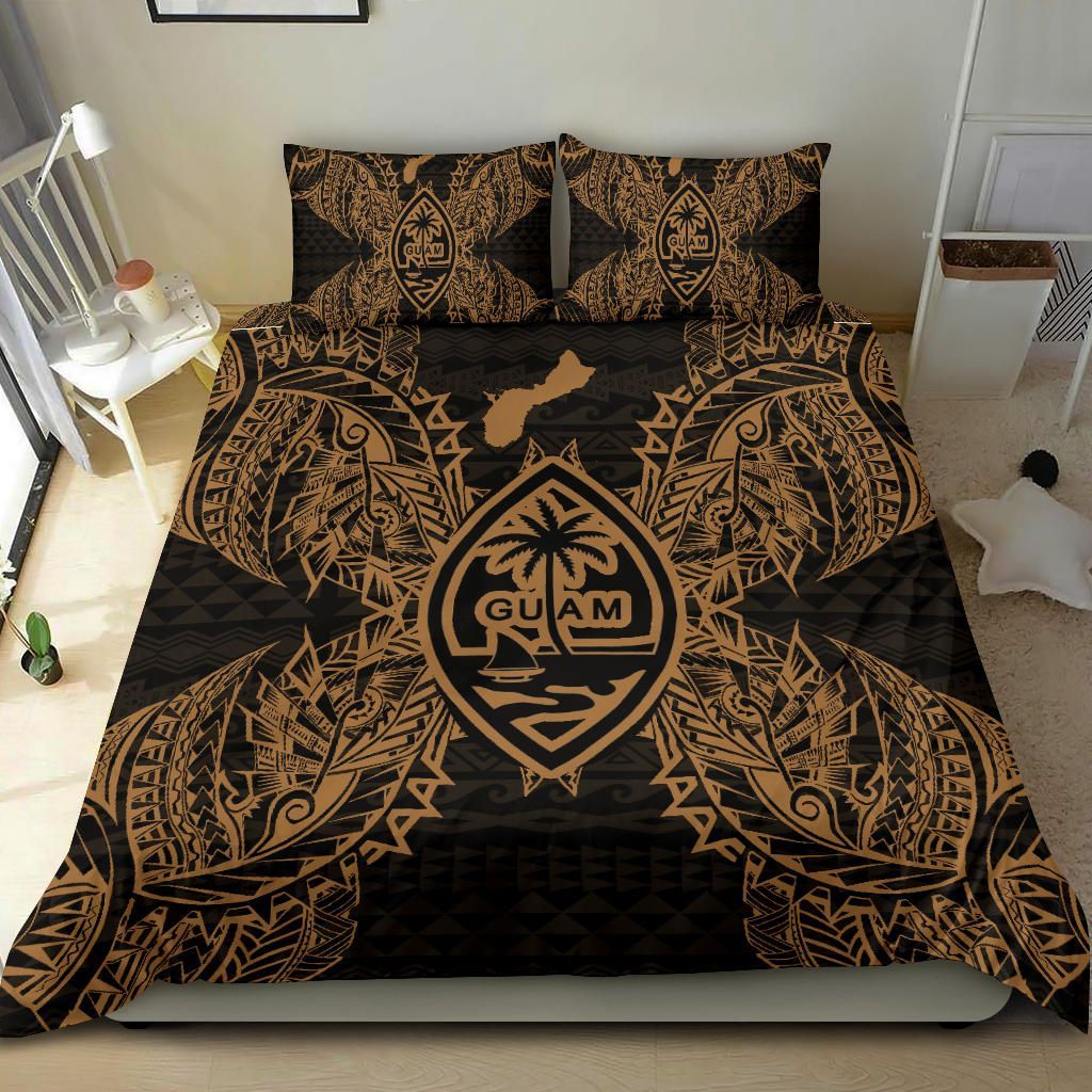 Polynesian Bedding Set - Guam Duvet Cover Set Map Gold
