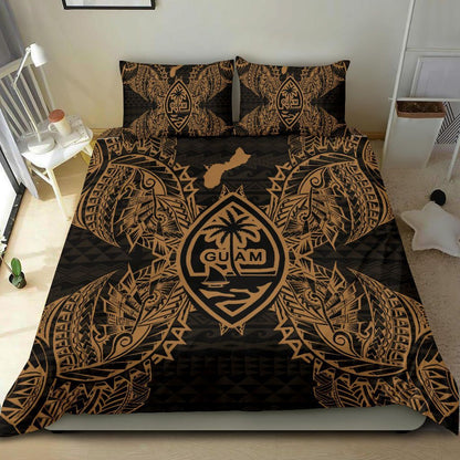 Polynesian Bedding Set - Guam Duvet Cover Set Map Gold