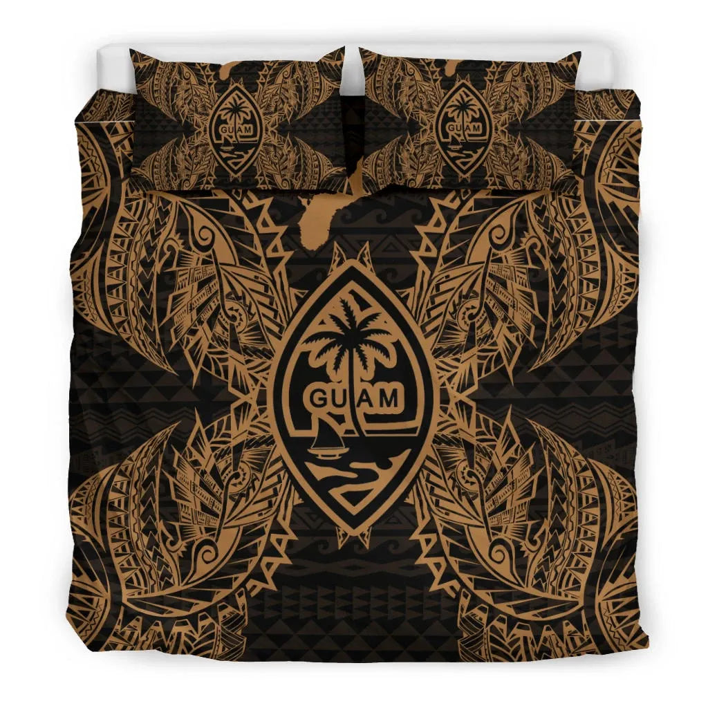Polynesian Bedding Set - Guam Duvet Cover Set Map Gold