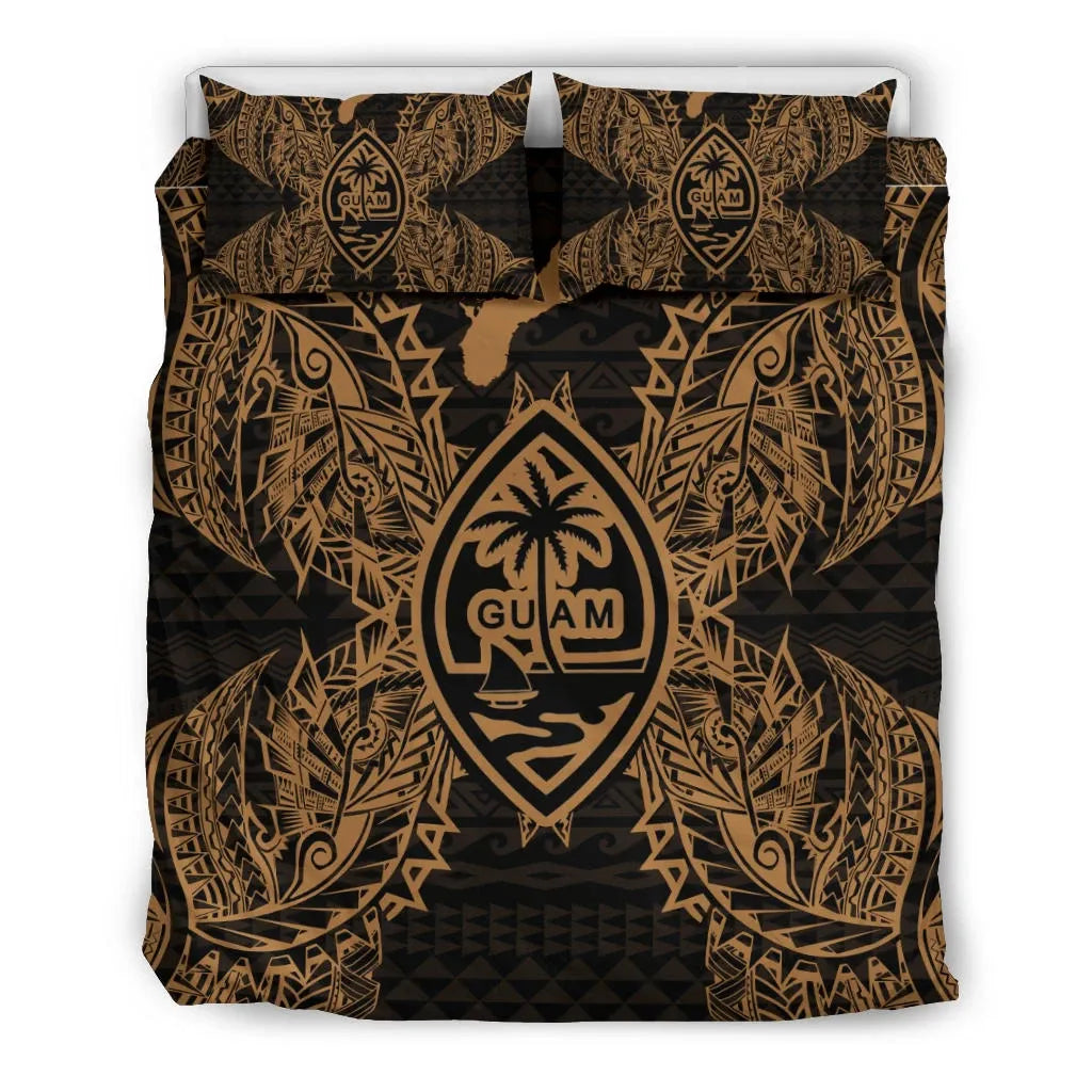 Polynesian Bedding Set - Guam Duvet Cover Set Map Gold