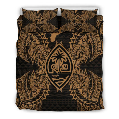 Polynesian Bedding Set - Guam Duvet Cover Set Map Gold