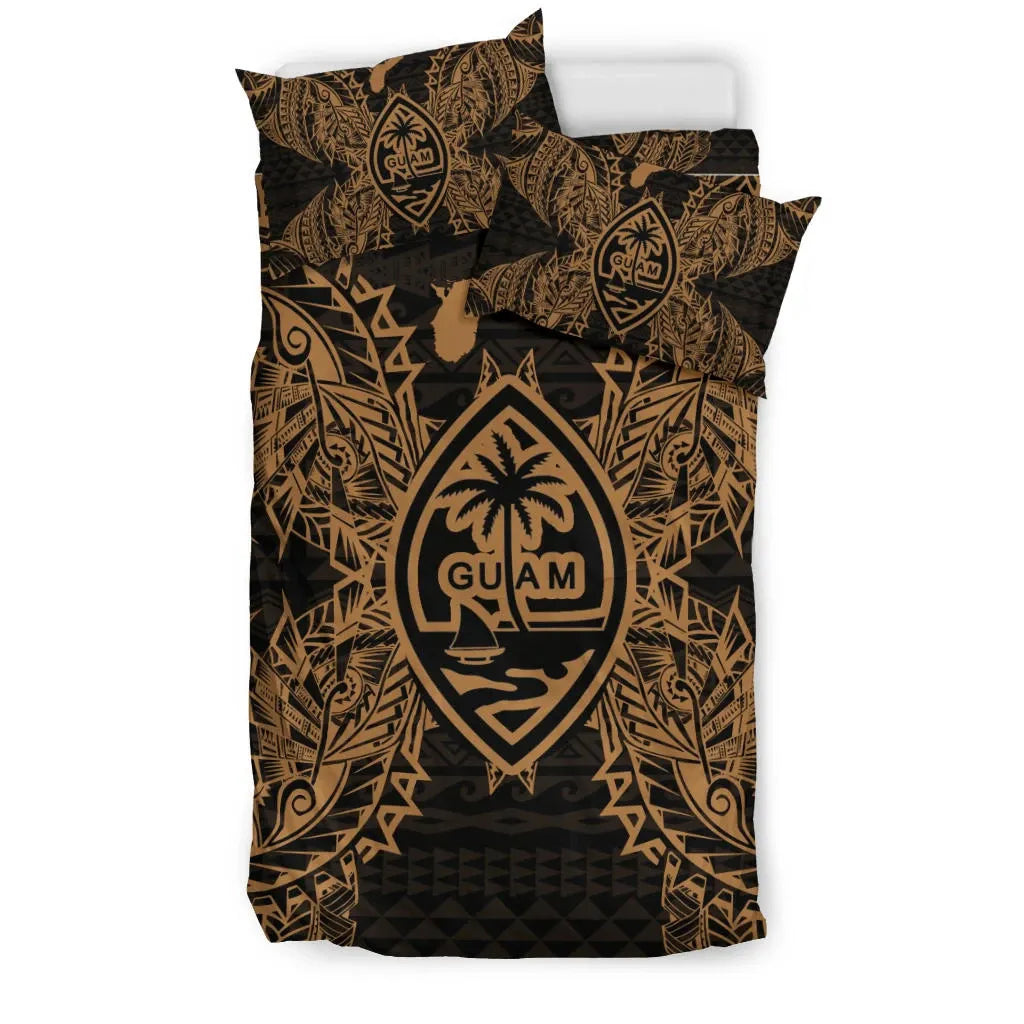 Polynesian Bedding Set - Guam Duvet Cover Set Map Gold
