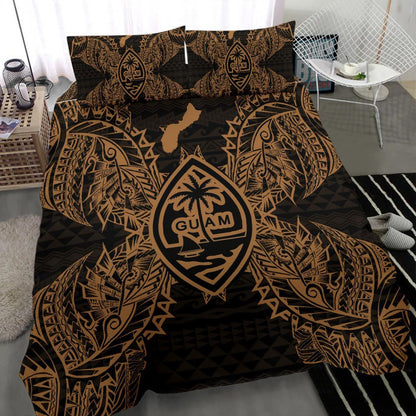 Polynesian Bedding Set - Guam Duvet Cover Set Map Gold