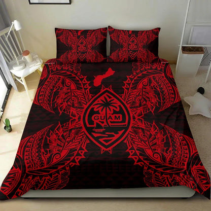 Polynesian Bedding Set - Guam Duvet Cover Set Map Red