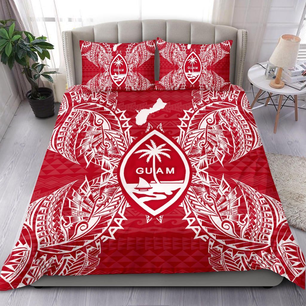 Polynesian Bedding Set - Guam Duvet Cover Set Map Red White