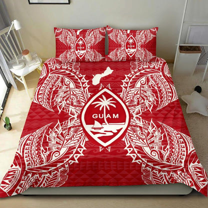 Polynesian Bedding Set - Guam Duvet Cover Set Map Red White