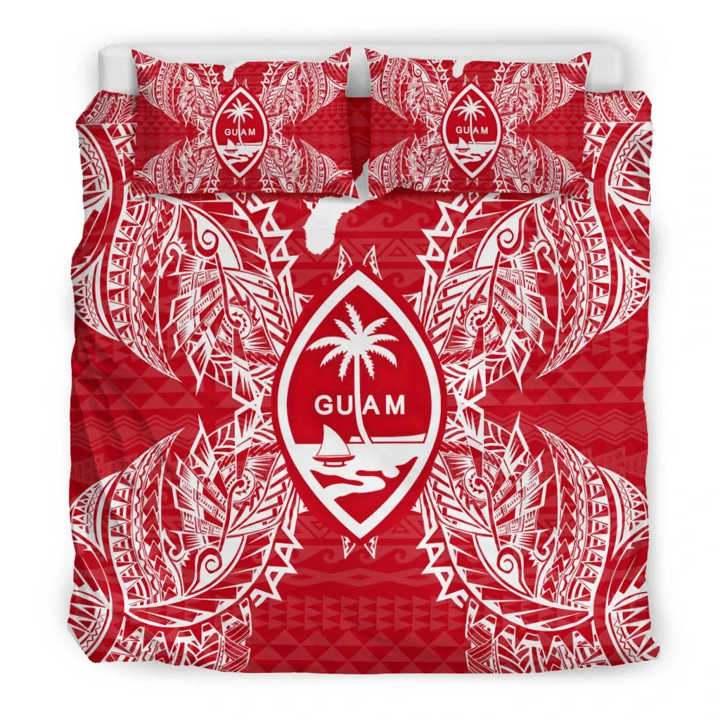 Polynesian Bedding Set - Guam Duvet Cover Set Map Red White