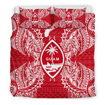 Polynesian Bedding Set - Guam Duvet Cover Set Map Red White