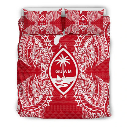 Polynesian Bedding Set - Guam Duvet Cover Set Map Red White