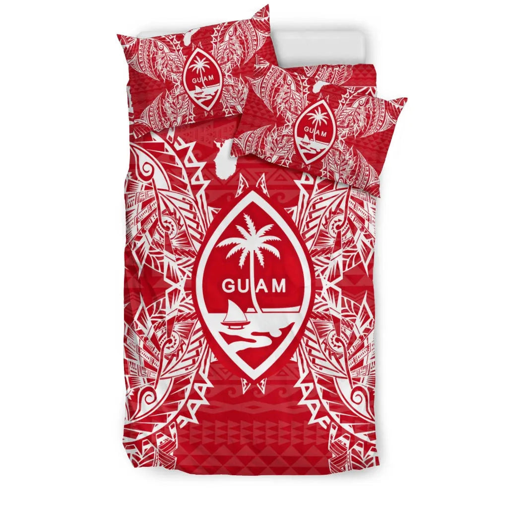 Polynesian Bedding Set - Guam Duvet Cover Set Map Red White