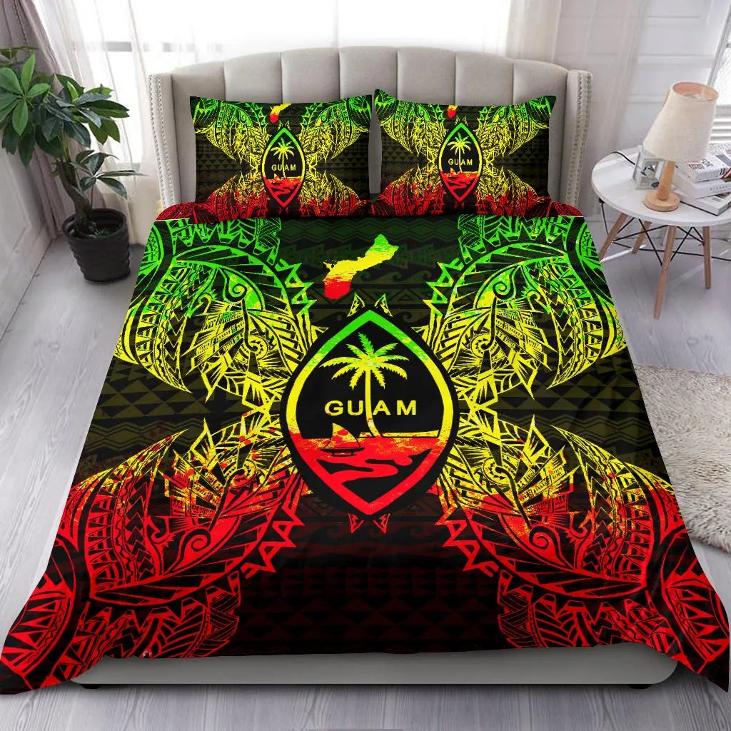 Polynesian Bedding Set - Guam Duvet Cover Set Map Reggae
