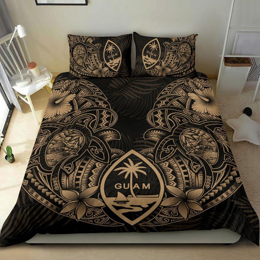 Polynesian Bedding Set - Guam Duvet Cover Sets - Beige Turtle Homeland Notext