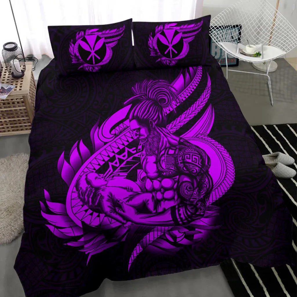 Polynesian Bedding Set - Hawaii Duvet Cover Set Father And Son Purple