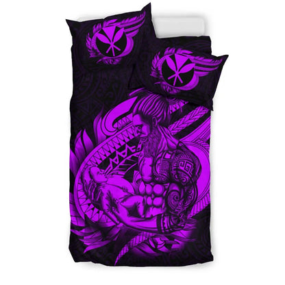 Polynesian Bedding Set - Hawaii Duvet Cover Set Father And Son Purple