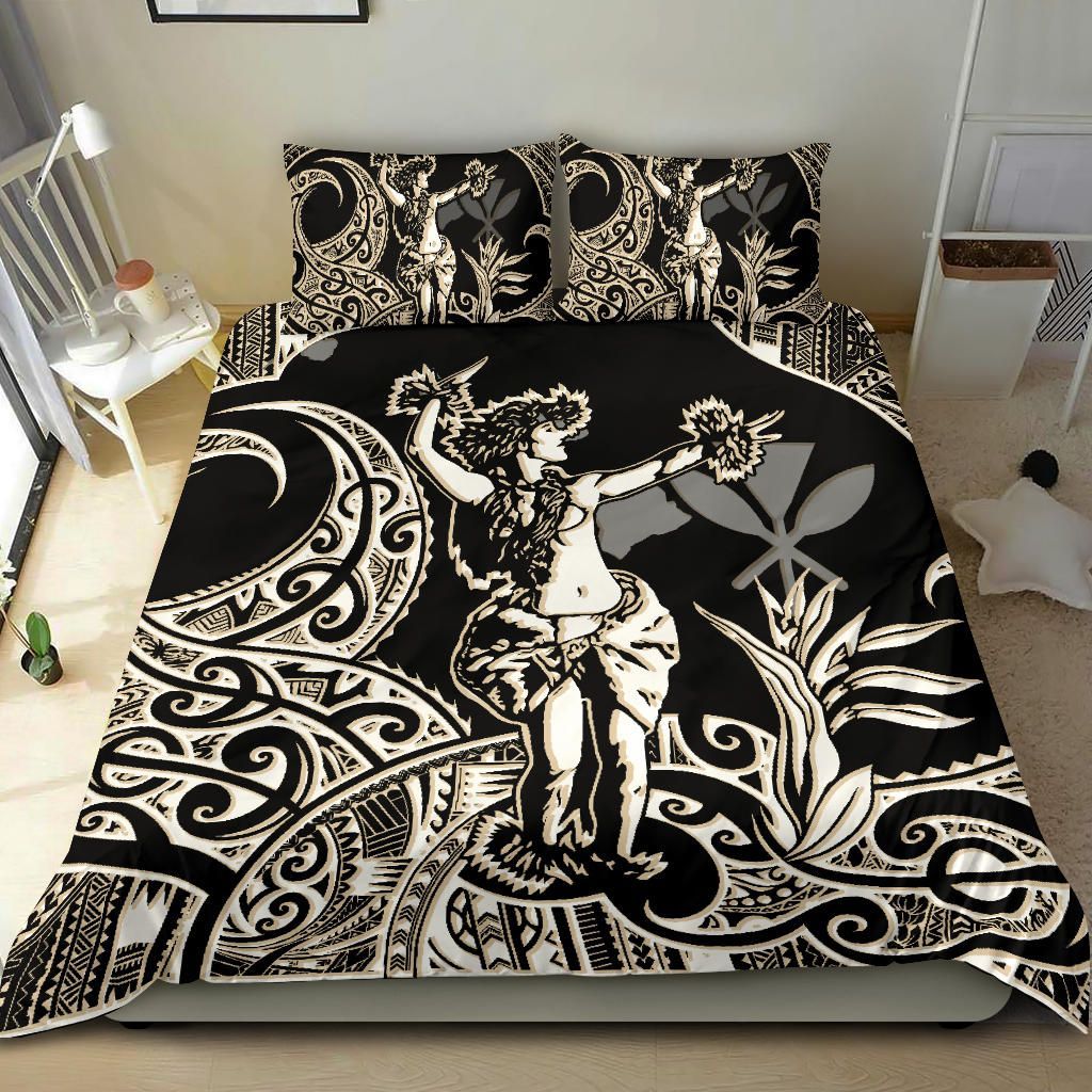 Polynesian Bedding Set - Hawaii Duvet Cover Set Hula Girl White