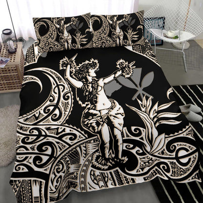 Polynesian Bedding Set - Hawaii Duvet Cover Set Hula Girl White