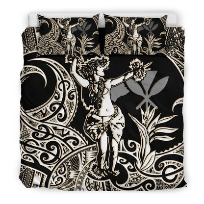 Polynesian Bedding Set - Hawaii Duvet Cover Set Hula Girl White