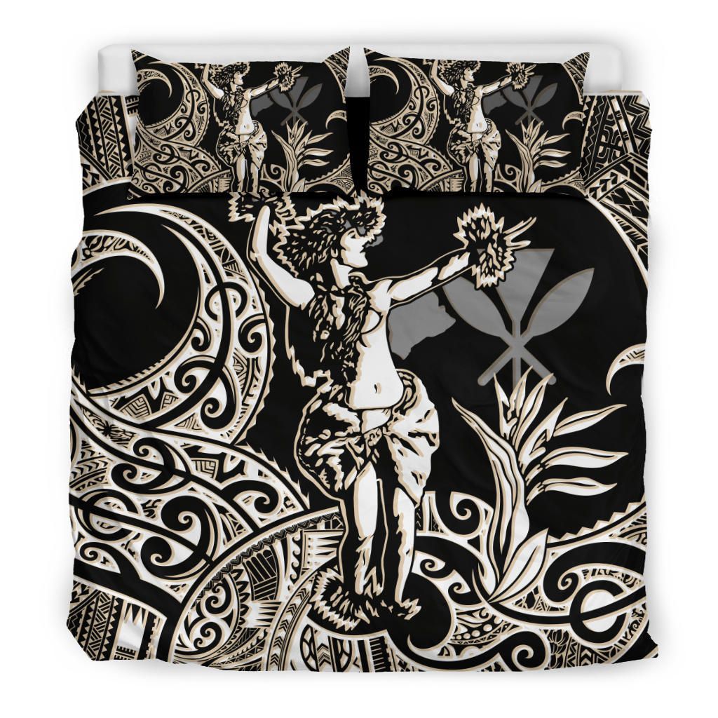 Polynesian Bedding Set - Hawaii Duvet Cover Set Hula Girl White