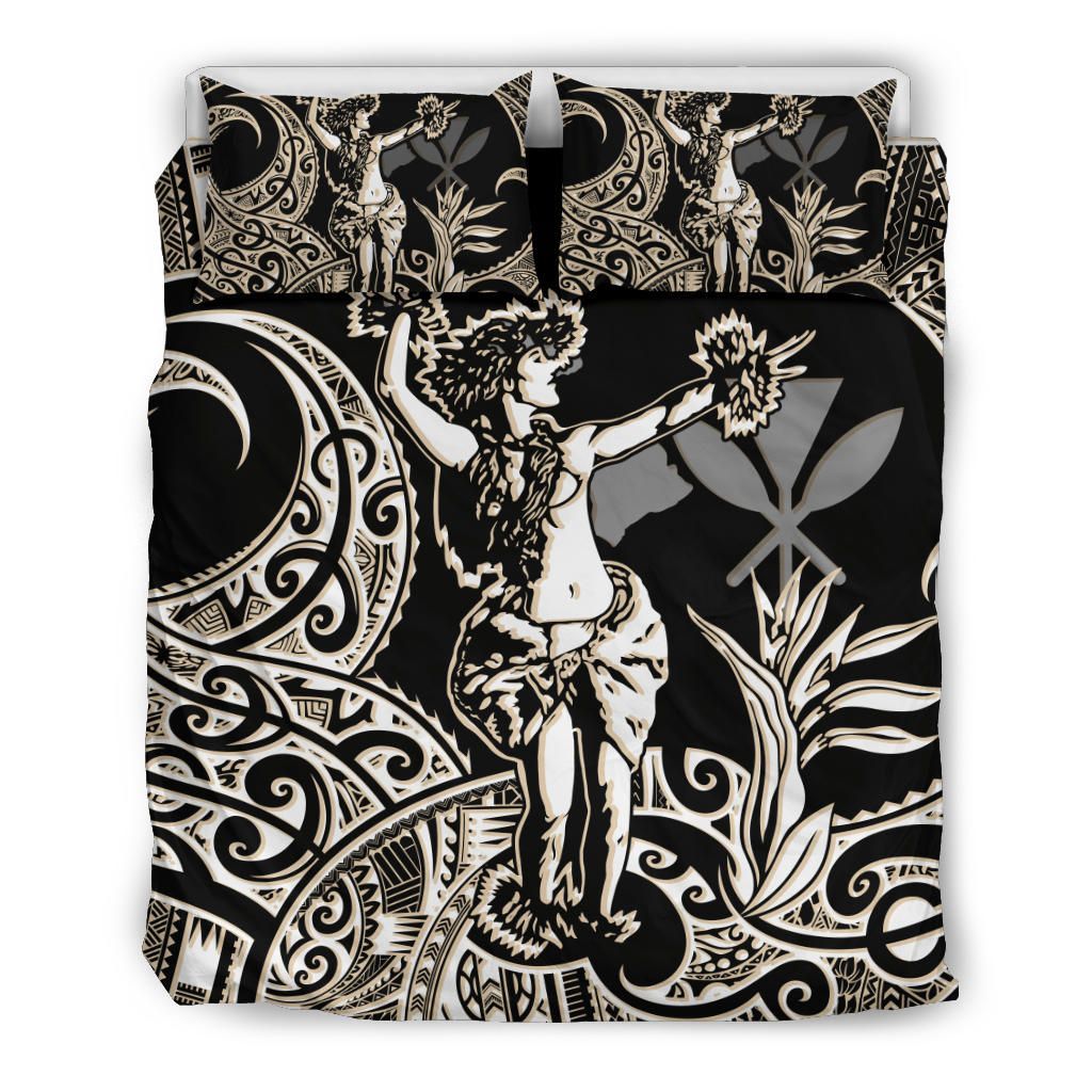 Polynesian Bedding Set - Hawaii Duvet Cover Set Hula Girl White