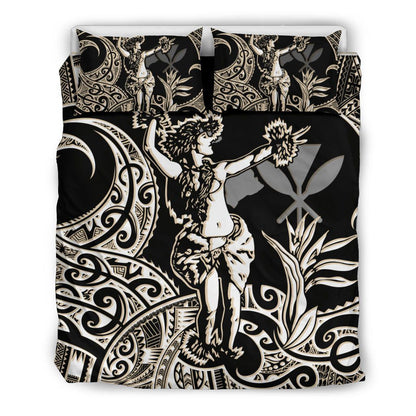 Polynesian Bedding Set - Hawaii Duvet Cover Set Hula Girl White