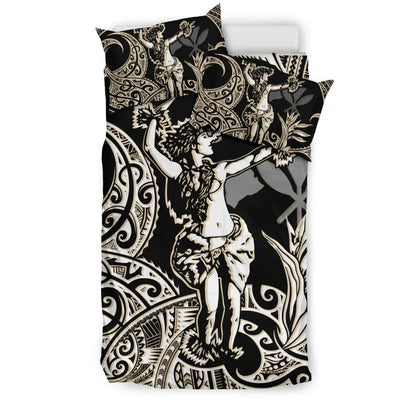 Polynesian Bedding Set - Hawaii Duvet Cover Set Hula Girl White
