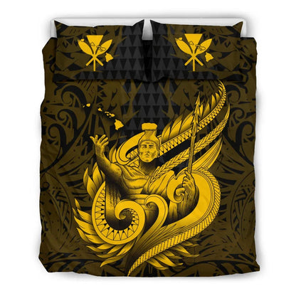 Polynesian Bedding Set - Hawaii Duvet Cover Set Kamehameha King Gold Color
