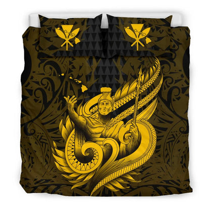 Polynesian Bedding Set - Hawaii Duvet Cover Set Kamehameha King Gold Color