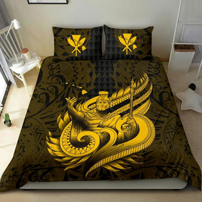 Polynesian Bedding Set - Hawaii Duvet Cover Set Kamehameha King Gold Color