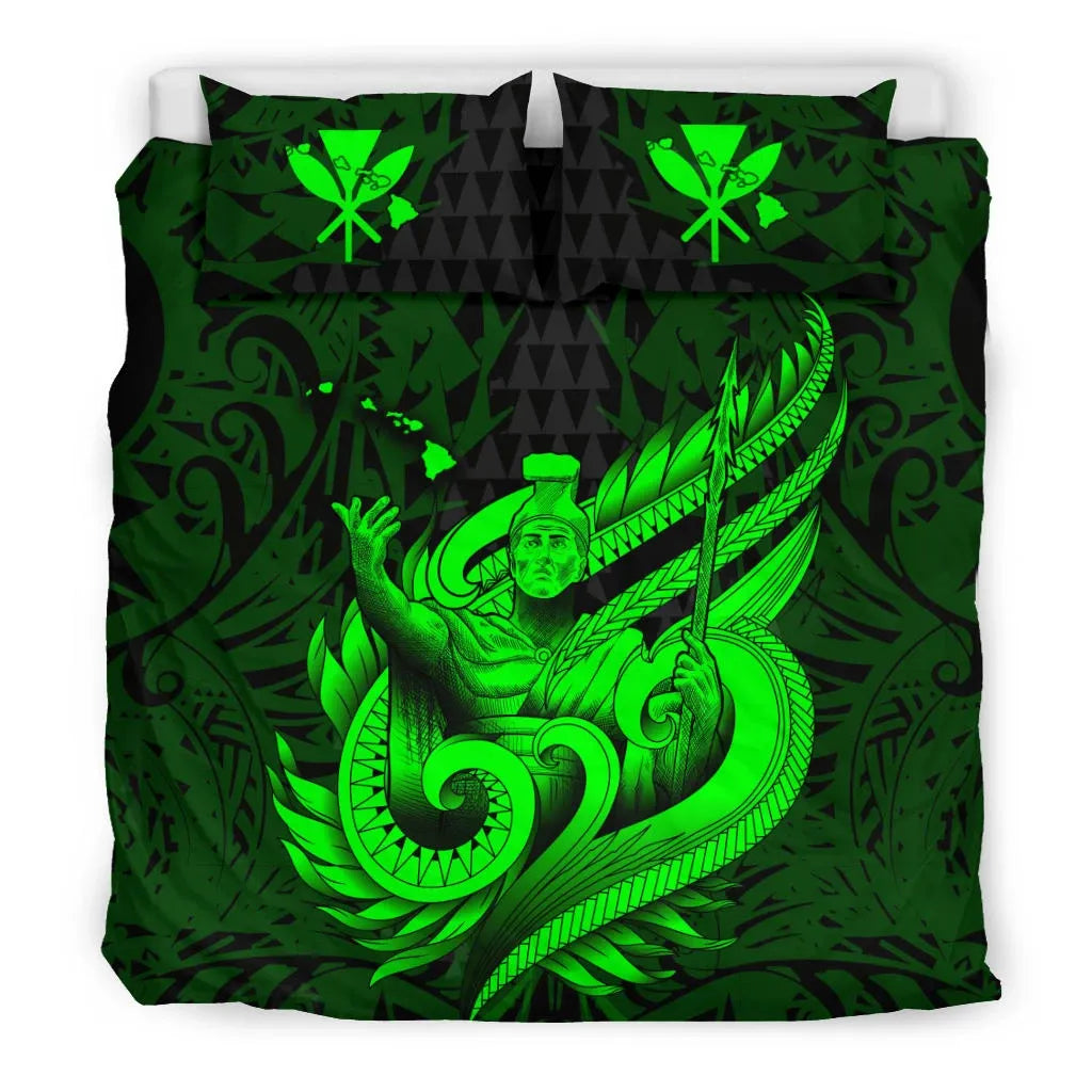 Polynesian Bedding Set - Hawaii Duvet Cover Set Kamehameha King Green Color