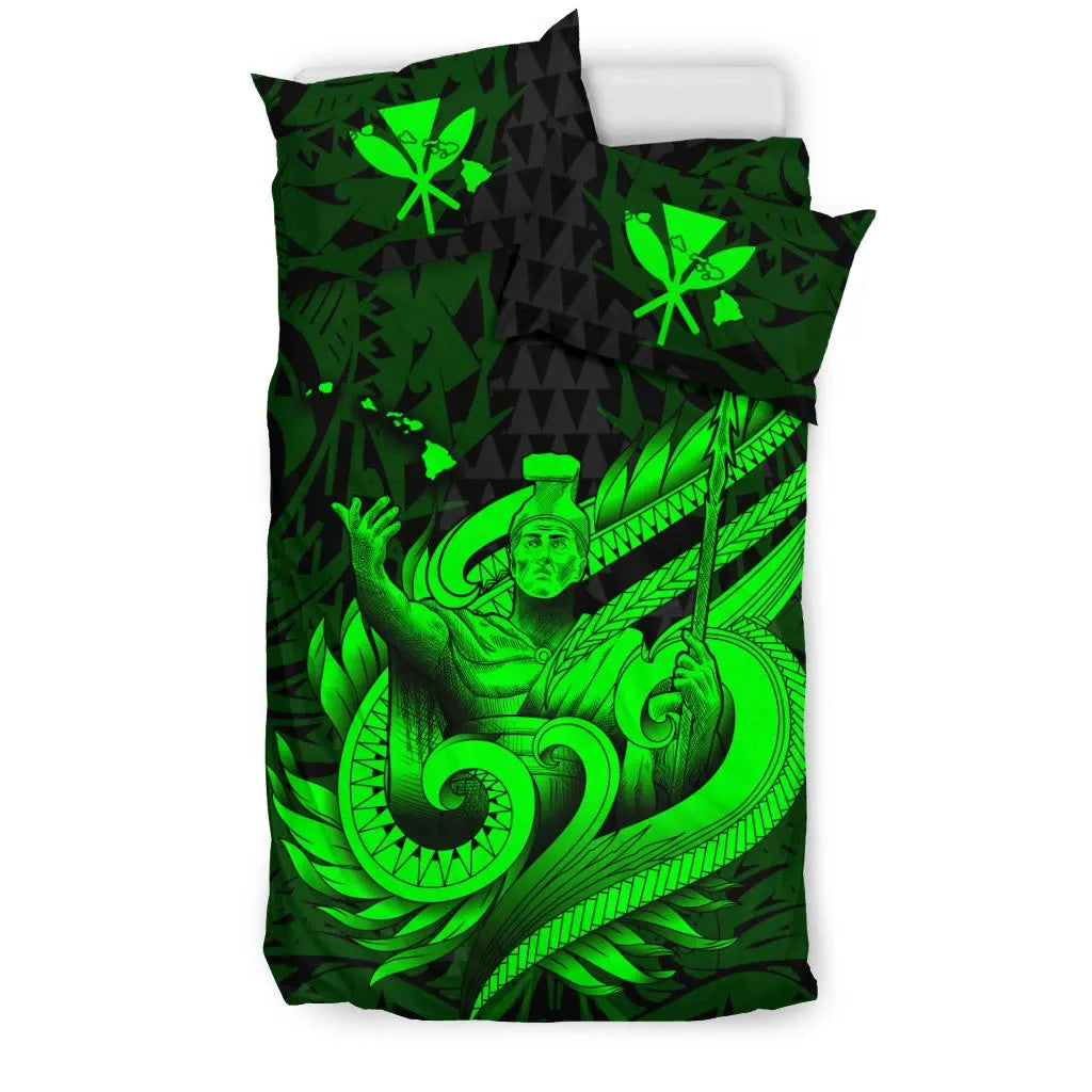 Polynesian Bedding Set - Hawaii Duvet Cover Set Kamehameha King Green Color