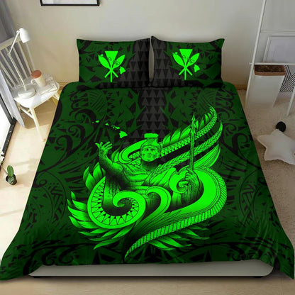 Polynesian Bedding Set - Hawaii Duvet Cover Set Kamehameha King Green Color