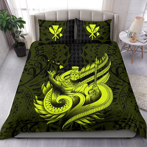 Polynesian Bedding Set - Hawaii Duvet Cover Set Kamehameha King Yellow Color