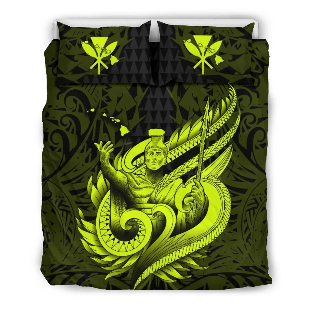 Polynesian Bedding Set - Hawaii Duvet Cover Set Kamehameha King Yellow Color