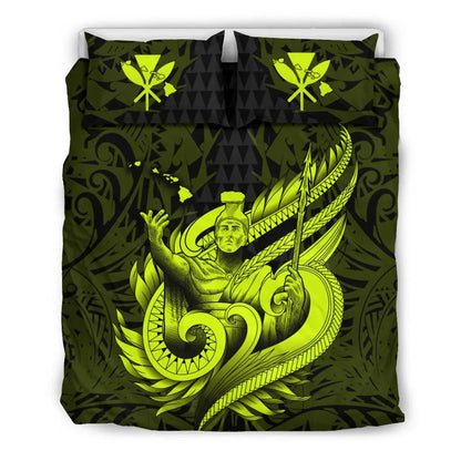 Polynesian Bedding Set - Hawaii Duvet Cover Set Kamehameha King Yellow Color