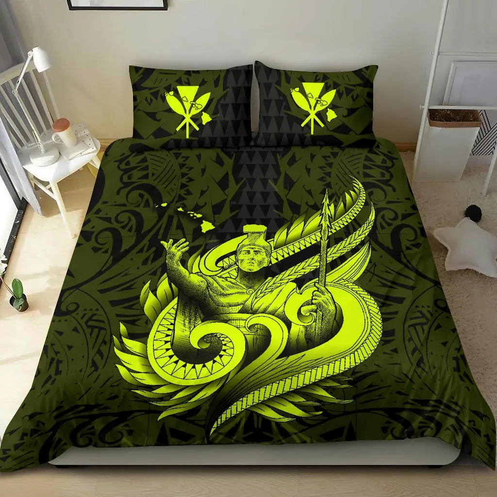 Polynesian Bedding Set - Hawaii Duvet Cover Set Kamehameha King Yellow Color