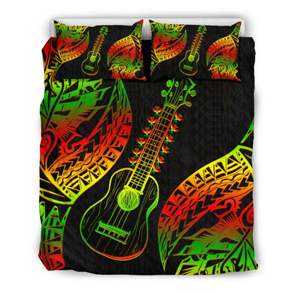 Polynesian Bedding Set Hawaii Duvet Cover Set Ukulele