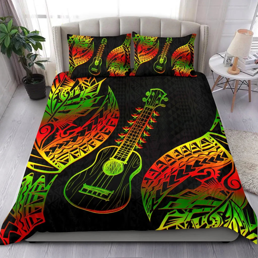 Polynesian Bedding Set Hawaii Duvet Cover Set Ukulele