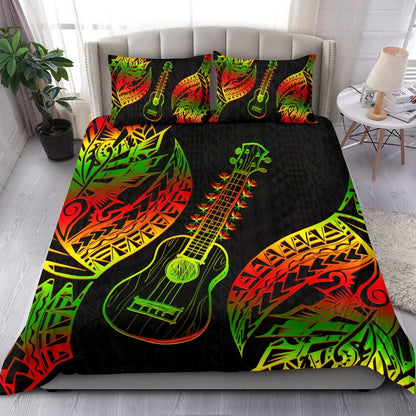 Polynesian Bedding Set Hawaii Duvet Cover Set Ukulele