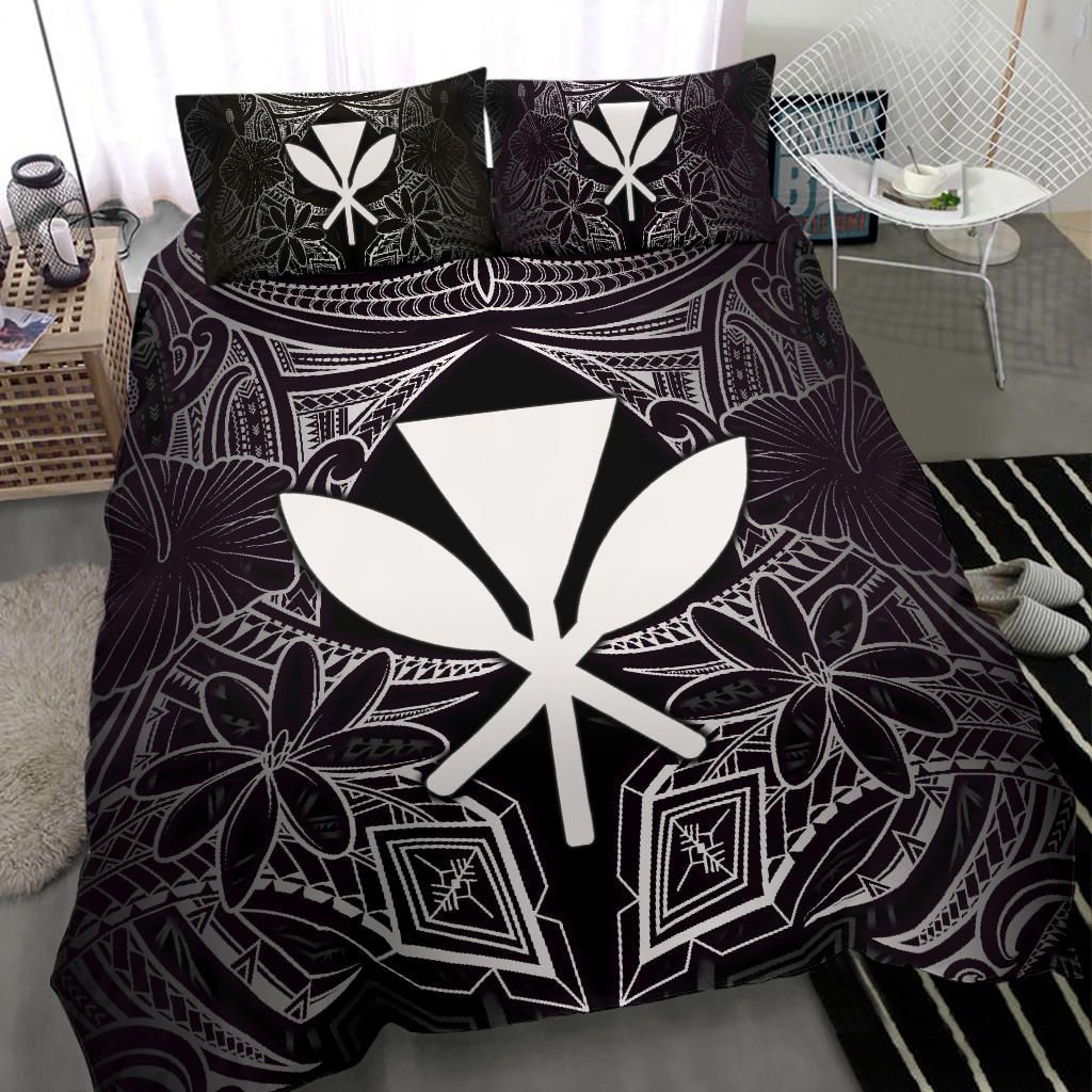 Polynesian Bedding Set - Hawaii Duvet Cover White Hibiscus Coat Of Arms