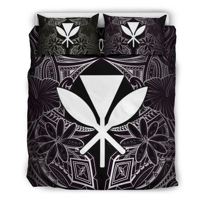 Polynesian Bedding Set - Hawaii Duvet Cover White Hibiscus Coat Of Arms