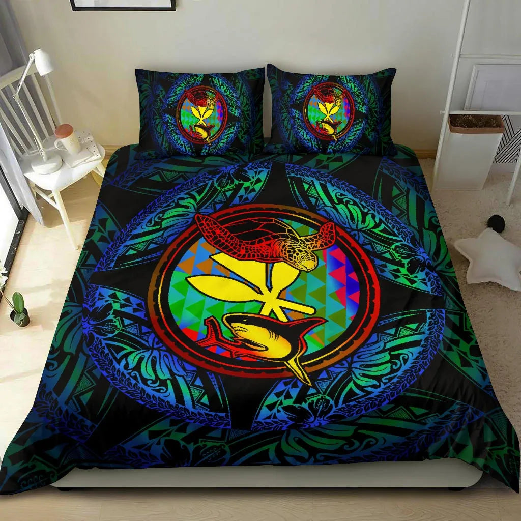 Polynesian Bedding Set - Hawaii (Kanaka Maoli) Duvet Cover Set - Colorful Turtle Shark