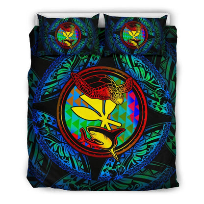 Polynesian Bedding Set - Hawaii (Kanaka Maoli) Duvet Cover Set - Colorful Turtle Shark