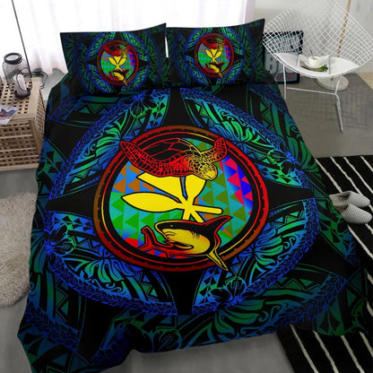 Polynesian Bedding Set - Hawaii (Kanaka Maoli) Duvet Cover Set - Colorful Turtle Shark