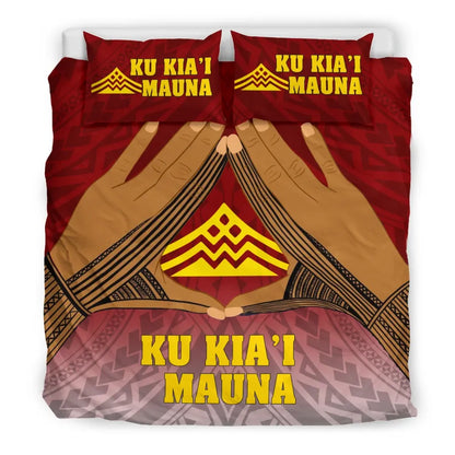 Polynesian Bedding Set - Hawaii Mauna Kea Duvet Cover Hand Sign Symbol