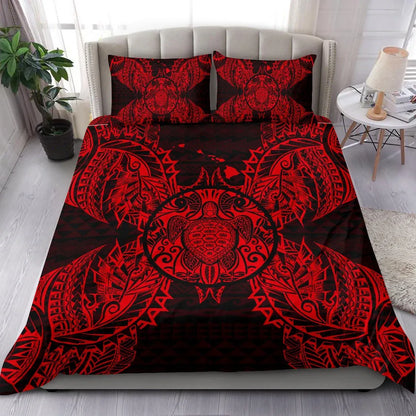 Polynesian Bedding Set - Hawaii Turtle Duvet Cover Set Map Red