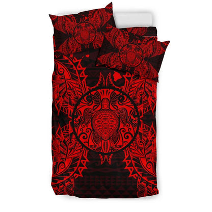 Polynesian Bedding Set - Hawaii Turtle Duvet Cover Set Map Red