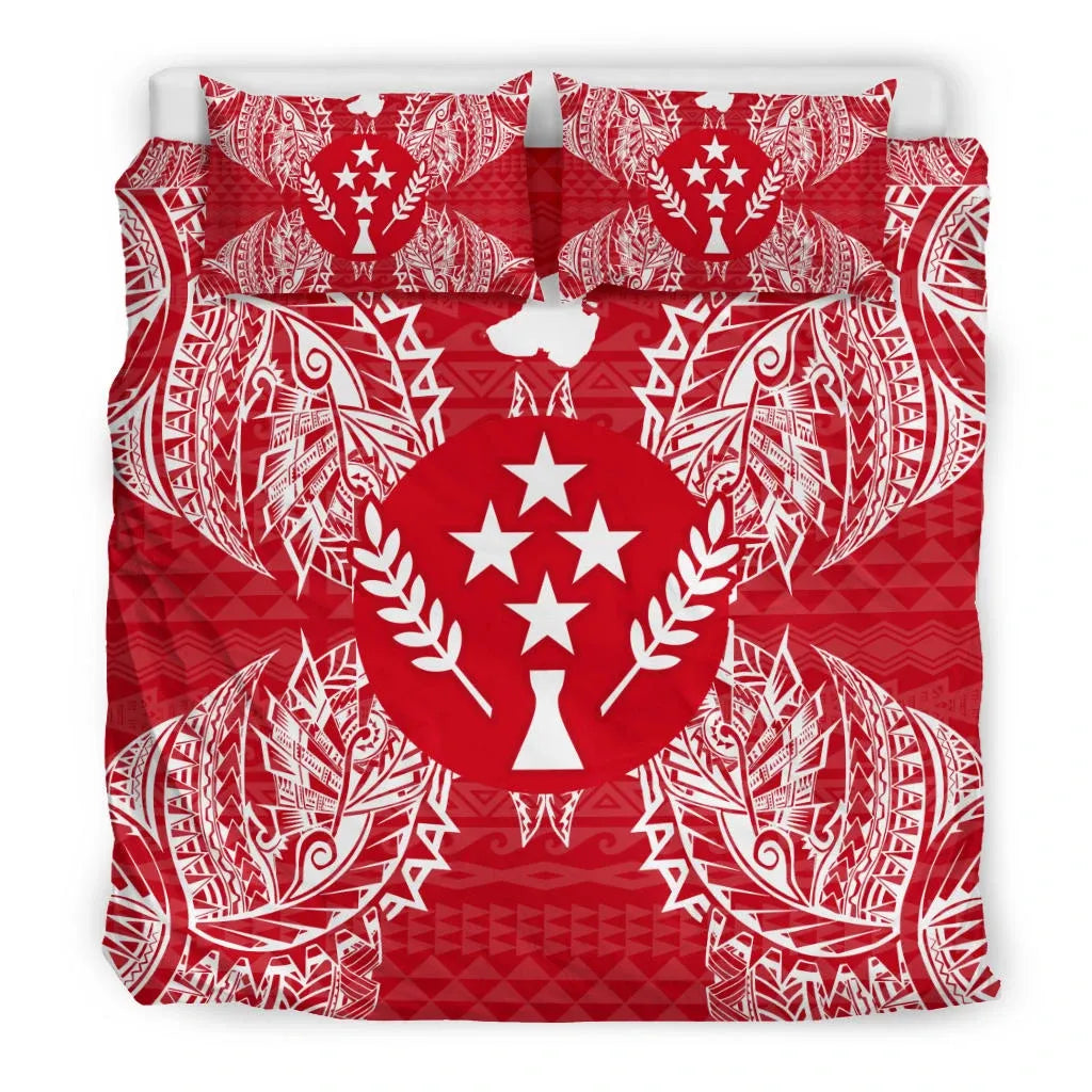 Polynesian Bedding Set - Kosrae Duvet Cover Set Map Red White