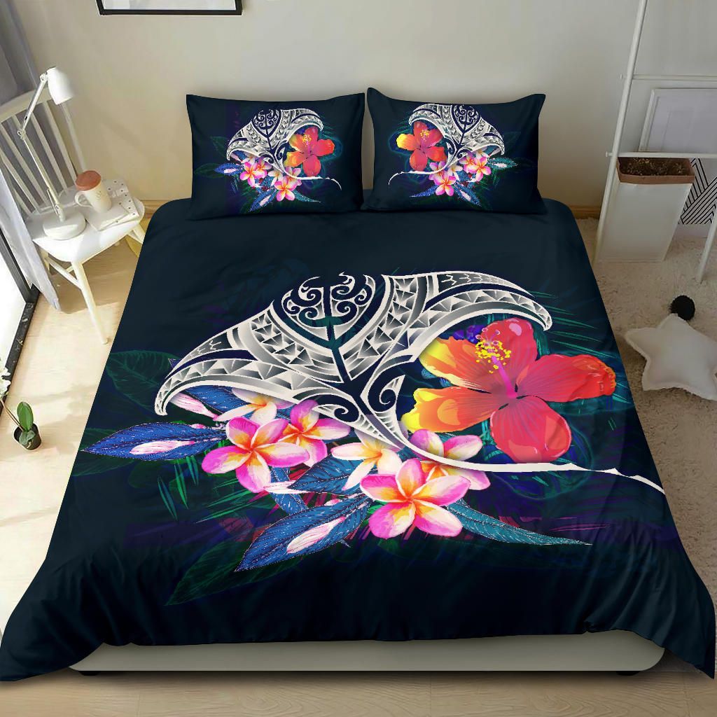 Polynesian Bedding Set - Manta Ray And Hibiscus